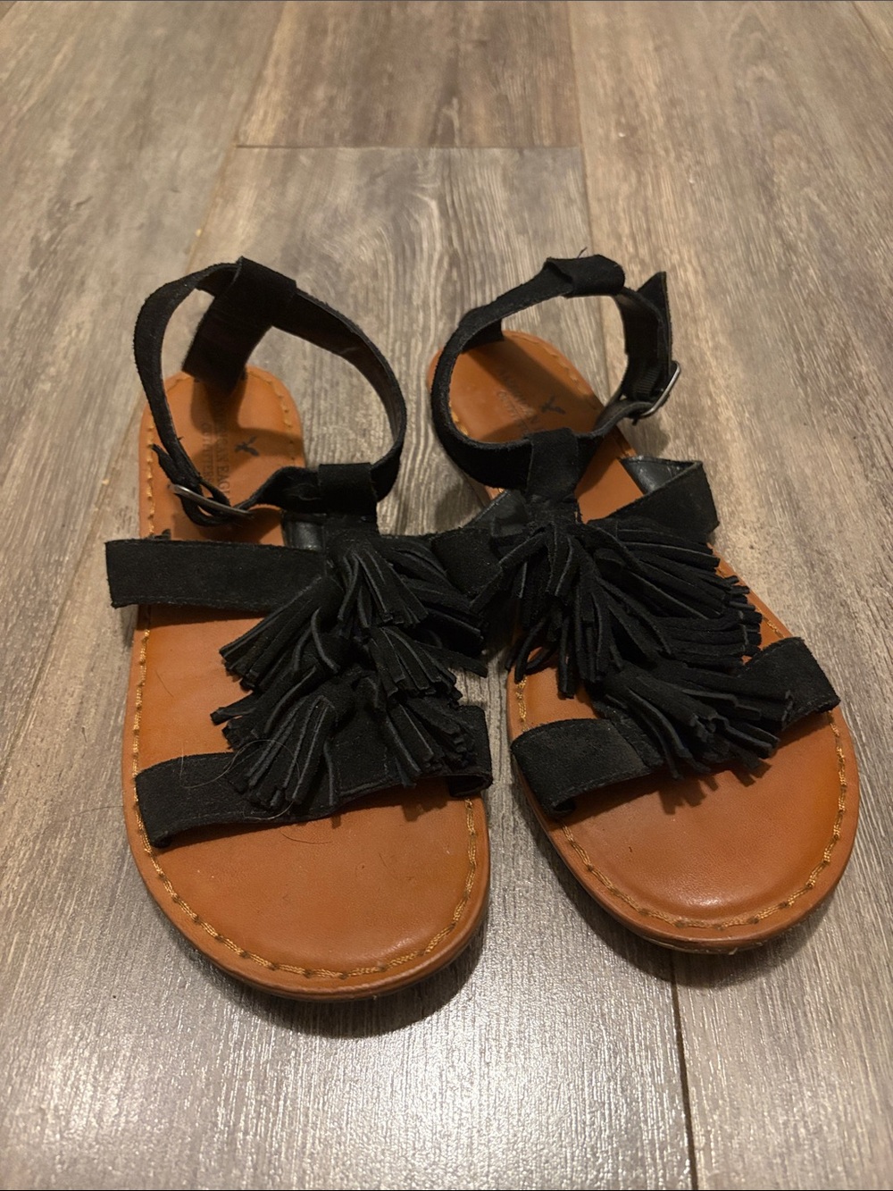 American Eagle Black Tassel Strap Sandals